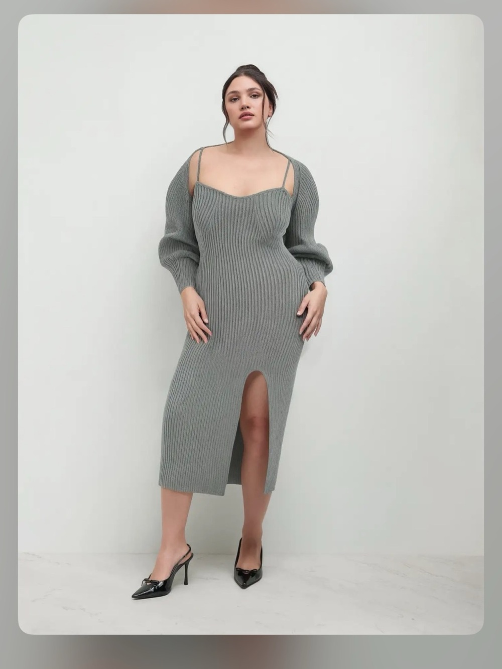 KNIT SOLID CAMI SPLIT MIDI DRESS & CROP TOP CURVE & PLUS 1XL WC14-5